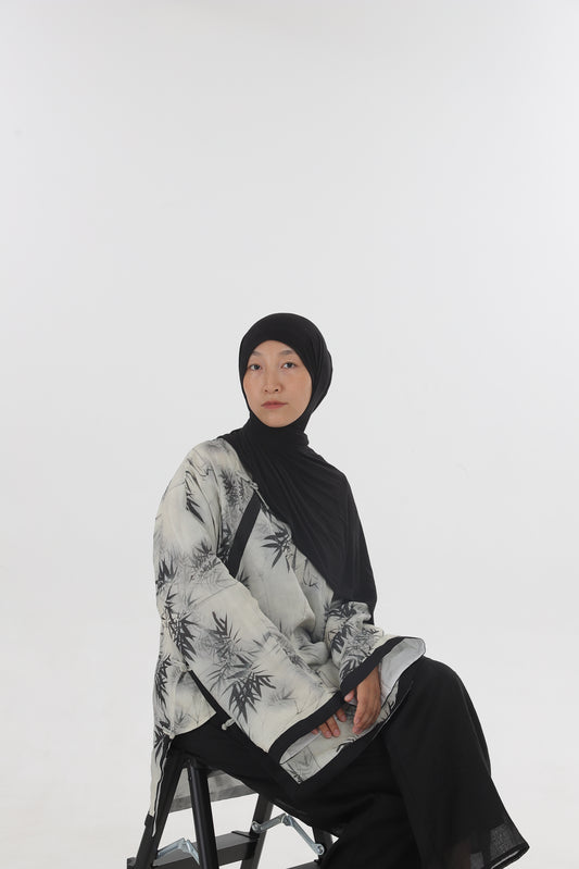 Ink Bamboo - Double Layered Hemp Blouse Modest Chinese Style Tang Dynasty Shirt