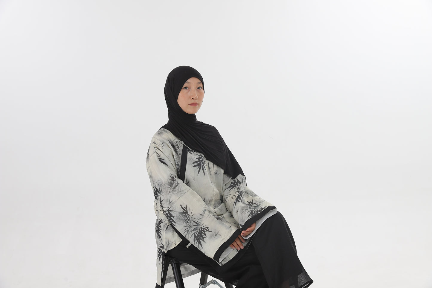 Ink Bamboo - Double Layered Hemp Blouse Modest Chinese Style Tang Dynasty Shirt